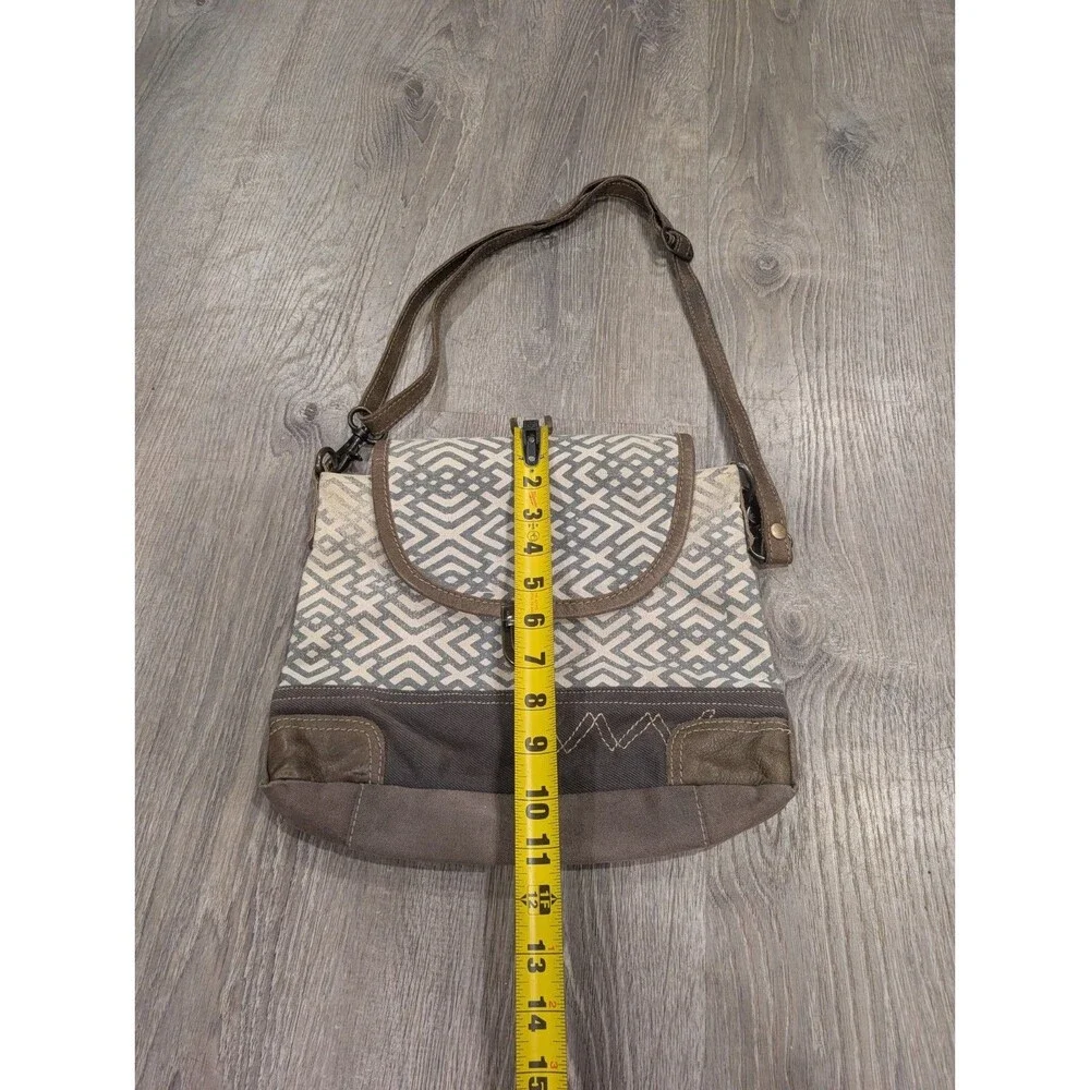 Myra Bag Cranky Upcycled Canvas Leather Crossbody Shoulder Bag Boho Geometric